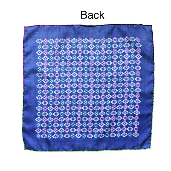 Vintage silk hand rolled pocket square purple green pink geometric pattern - Picture 10 of 10